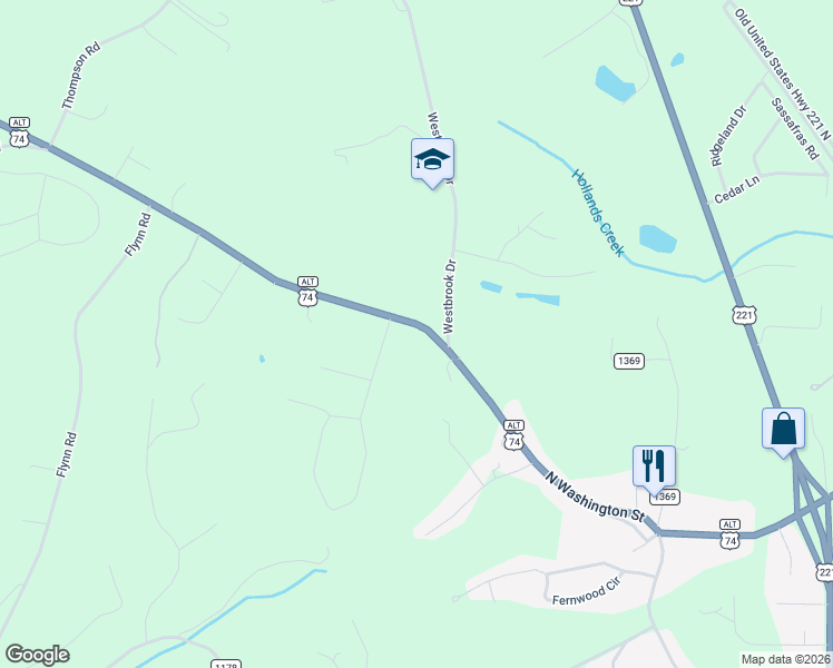 map of restaurants, bars, coffee shops, grocery stores, and more near 305 Chimney Rock Road in Rutherfordton