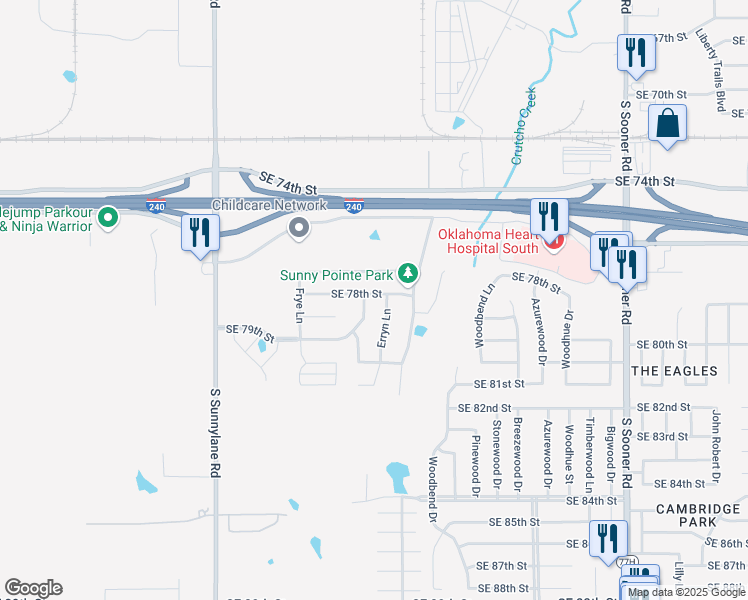 map of restaurants, bars, coffee shops, grocery stores, and more near 4704 Southeast 78th Street in Oklahoma City