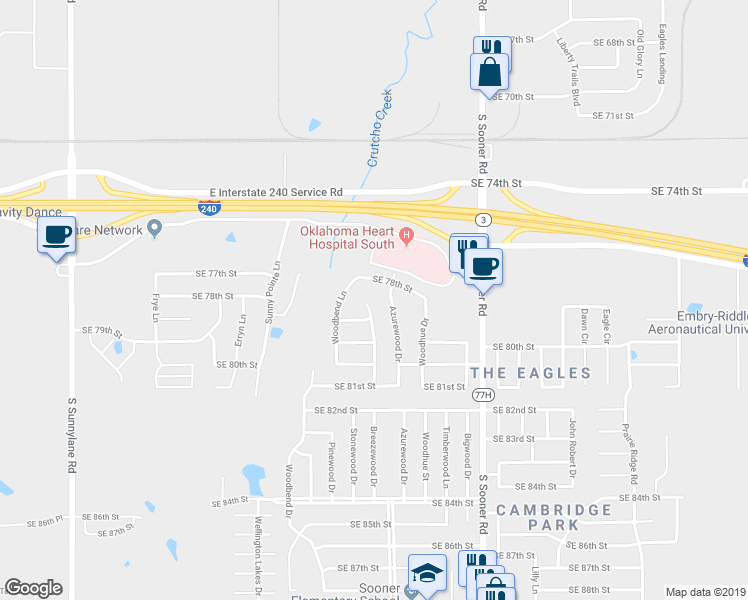 map of restaurants, bars, coffee shops, grocery stores, and more near 7912 Breezewood Drive in Oklahoma City
