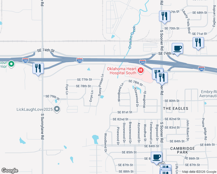 map of restaurants, bars, coffee shops, grocery stores, and more near 7802 Bennie Terrace in Oklahoma City