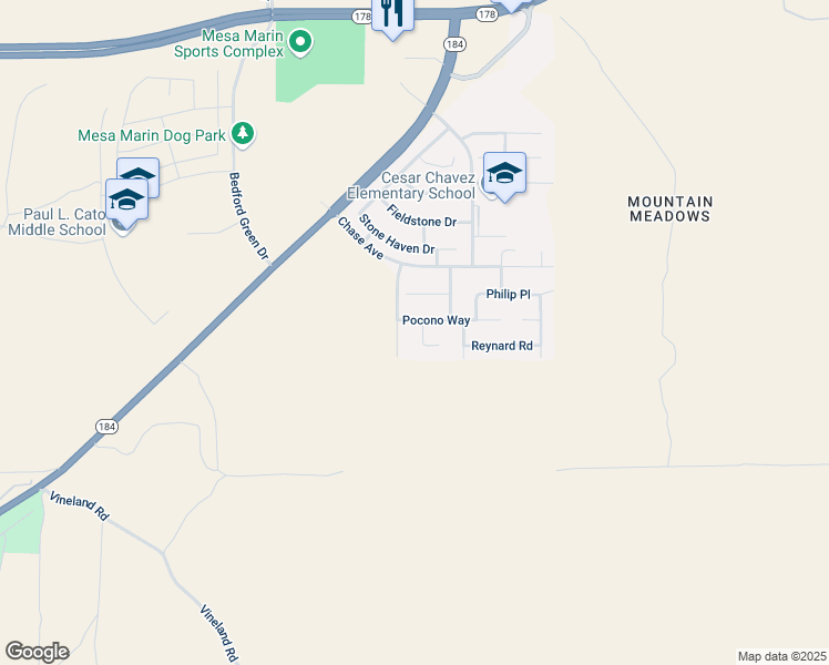 map of restaurants, bars, coffee shops, grocery stores, and more near 3708 Grand Prix Place in Bakersfield
