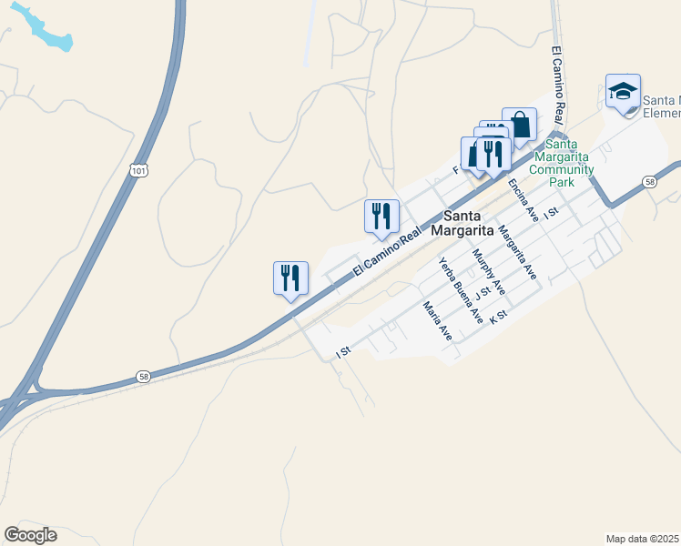 map of restaurants, bars, coffee shops, grocery stores, and more near 22862 El Camino Real in Santa Margarita