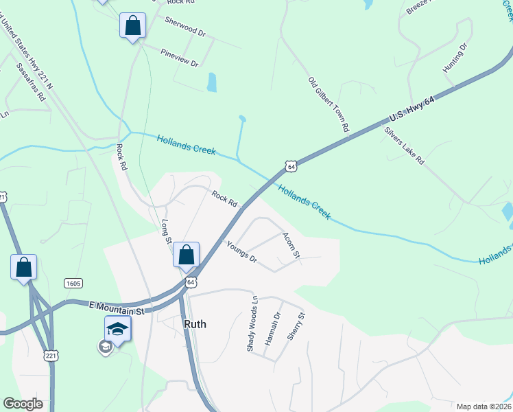 map of restaurants, bars, coffee shops, grocery stores, and more near 292 U.S. 64 in Rutherfordton