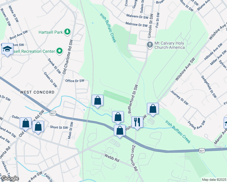 map of restaurants, bars, coffee shops, grocery stores, and more near 337 Amber Court Southwest in Concord