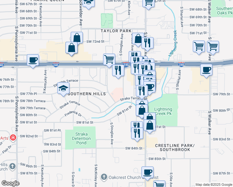 map of restaurants, bars, coffee shops, grocery stores, and more near 1025 Straka Terrace in Oklahoma City
