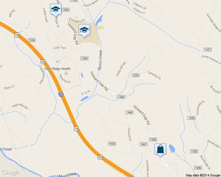 map of restaurants, bars, coffee shops, grocery stores, and more near 3001 Holly Hill Road in Hendersonville