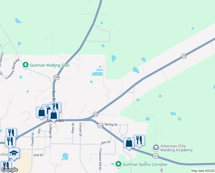 map of restaurants, bars, coffee shops, grocery stores, and more near 6 Sunnybrook Lane North in Quitman