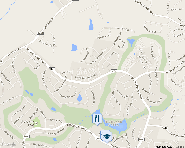 map of restaurants, bars, coffee shops, grocery stores, and more near 8623 Meadowmont View Drive in Charlotte