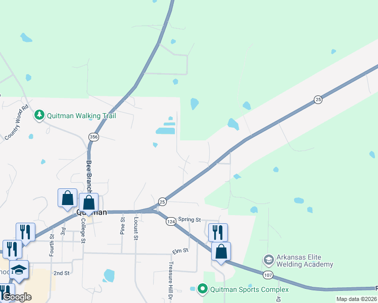 map of restaurants, bars, coffee shops, grocery stores, and more near 6 Sunnybrook Lane North in Quitman