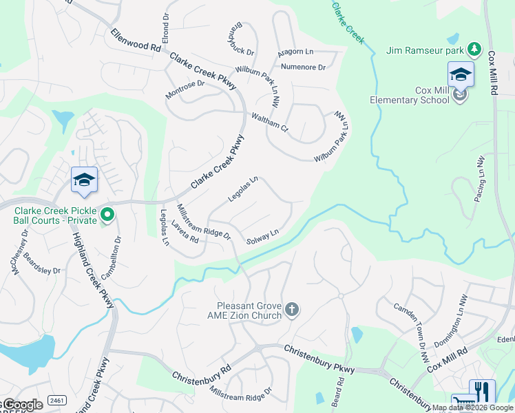 map of restaurants, bars, coffee shops, grocery stores, and more near 9820 Hobbitshire Lane in Charlotte