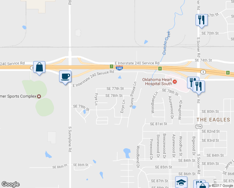 map of restaurants, bars, coffee shops, grocery stores, and more near 4616 Southeast 78th Street in Oklahoma City