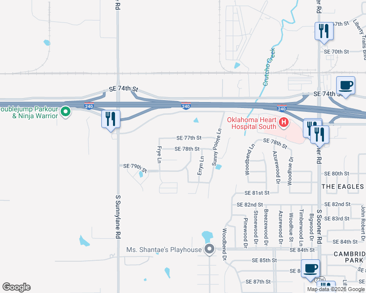 map of restaurants, bars, coffee shops, grocery stores, and more near 4616 Southeast 78th Street in Oklahoma City