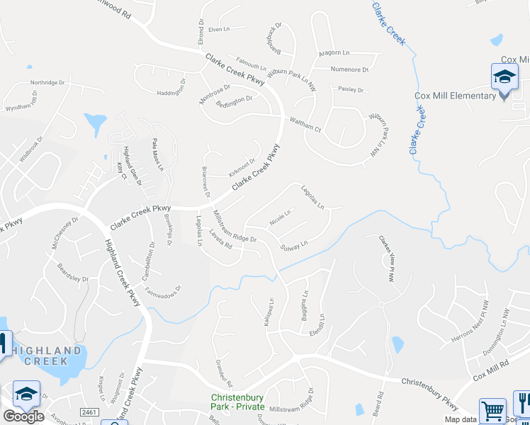 map of restaurants, bars, coffee shops, grocery stores, and more near 9959 Legolas Lane in Charlotte