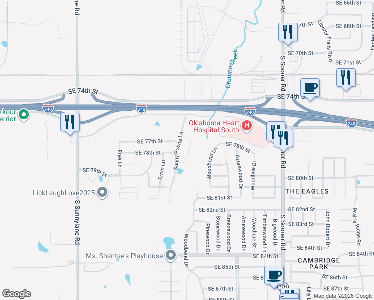 map of restaurants, bars, coffee shops, grocery stores, and more near 7908 Sunny Pointe Lane in Oklahoma City