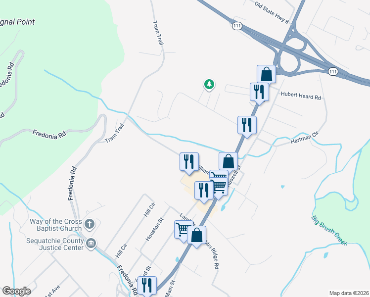 map of restaurants, bars, coffee shops, grocery stores, and more near 327 Williams Road in Dunlap
