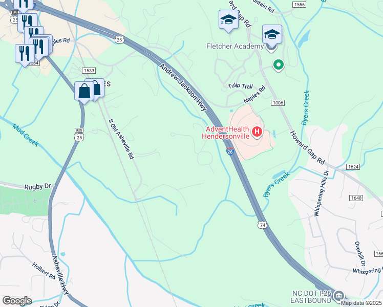 map of restaurants, bars, coffee shops, grocery stores, and more near 269 Canterbury Way in Hendersonville