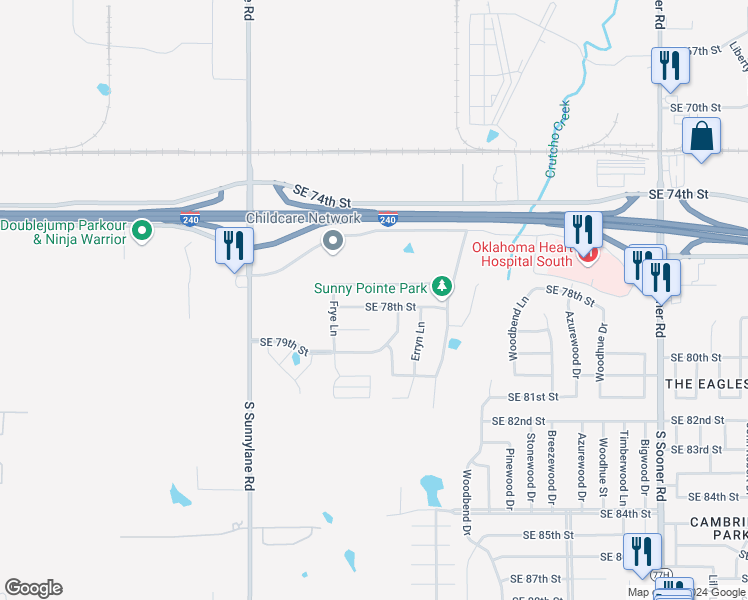 map of restaurants, bars, coffee shops, grocery stores, and more near 4616 Southeast 78th Street in Oklahoma City