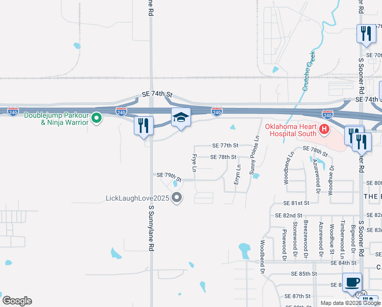 map of restaurants, bars, coffee shops, grocery stores, and more near 7825 Frye Lane in Oklahoma City
