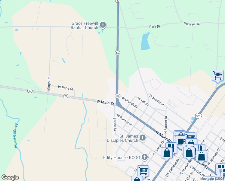 map of restaurants, bars, coffee shops, grocery stores, and more near 1175 North Carolina 50 in Benson
