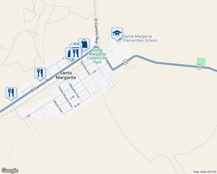 map of restaurants, bars, coffee shops, grocery stores, and more near 9712 Pinal Avenue in Santa Margarita
