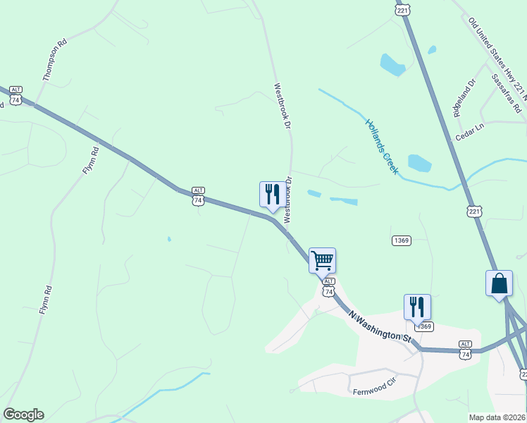 map of restaurants, bars, coffee shops, grocery stores, and more near 305 Chimney Rock Road in Rutherfordton