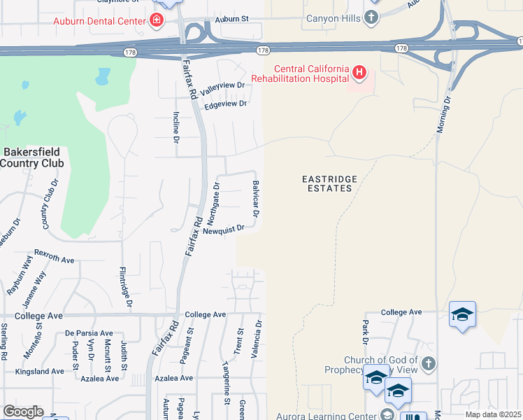 map of restaurants, bars, coffee shops, grocery stores, and more near 3605 Balvicar Drive in Bakersfield