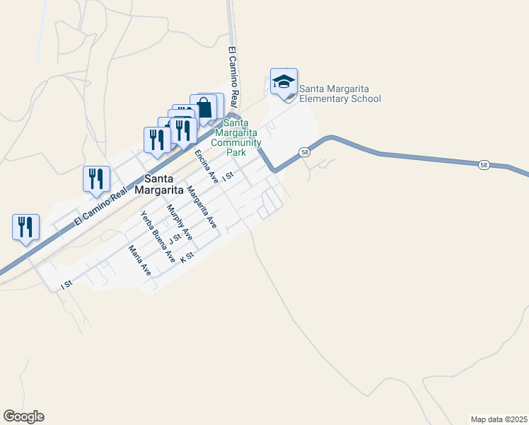 map of restaurants, bars, coffee shops, grocery stores, and more near 9712 Pinal Avenue in Santa Margarita