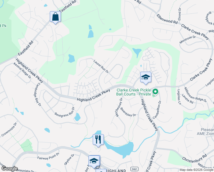 map of restaurants, bars, coffee shops, grocery stores, and more near 5256 Cambridge Bay Drive in Charlotte