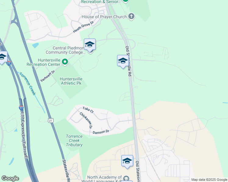 map of restaurants, bars, coffee shops, grocery stores, and more near 12337-12399 South Old Statesville Road in Huntersville