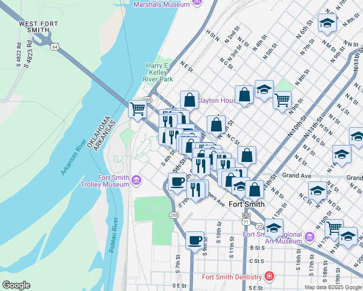 map of restaurants, bars, coffee shops, grocery stores, and more near 424 Garrison Avenue in Fort Smith