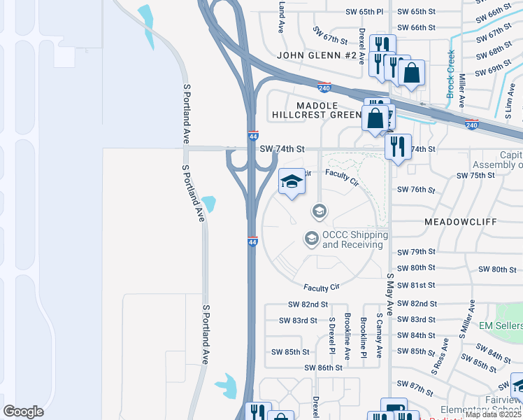map of restaurants, bars, coffee shops, grocery stores, and more near in Oklahoma City