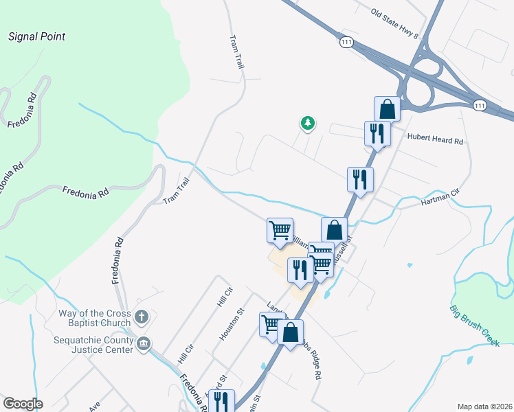 map of restaurants, bars, coffee shops, grocery stores, and more near 327 Williams Road in Dunlap