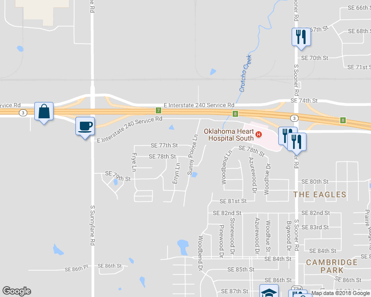 map of restaurants, bars, coffee shops, grocery stores, and more near 7908 Sunny Pointe Lane in Oklahoma City