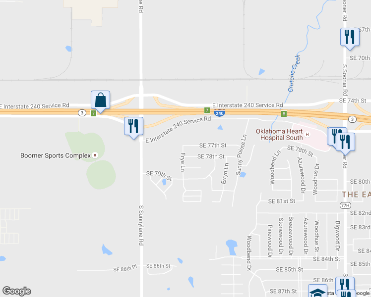 map of restaurants, bars, coffee shops, grocery stores, and more near 4508 Southeast 78th Street in Oklahoma City