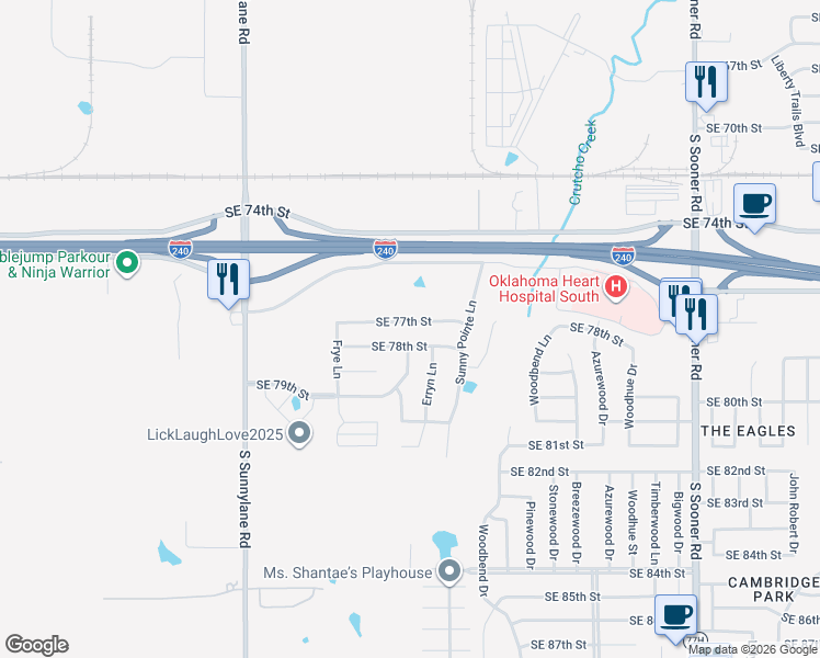 map of restaurants, bars, coffee shops, grocery stores, and more near 4700 Southeast 77th Street in Oklahoma City