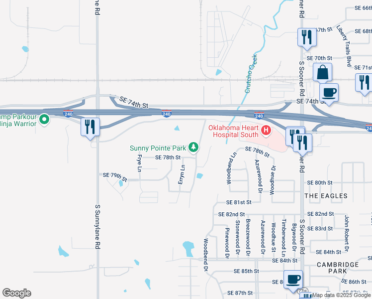 map of restaurants, bars, coffee shops, grocery stores, and more near 4712 Southeast 78th Street in Oklahoma City