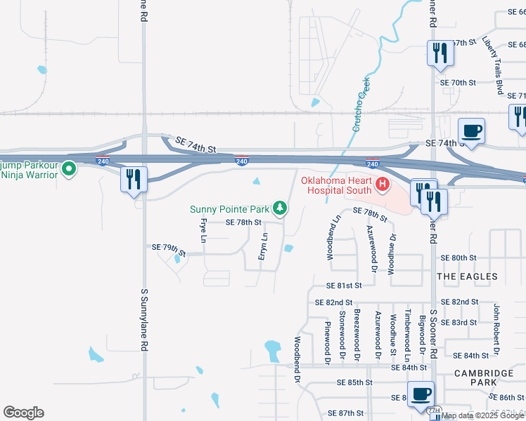 map of restaurants, bars, coffee shops, grocery stores, and more near 4712 Southeast 77th Street in Oklahoma City