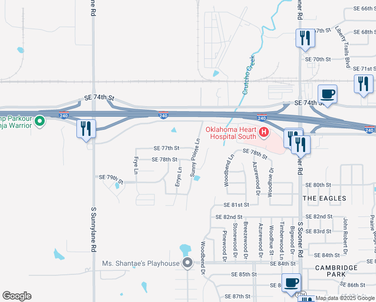 map of restaurants, bars, coffee shops, grocery stores, and more near 4808 Southeast 77th Street in Oklahoma City