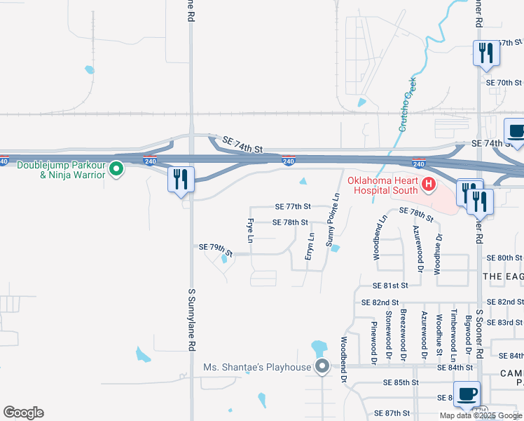 map of restaurants, bars, coffee shops, grocery stores, and more near 4510 Southeast 77th Street in Oklahoma City