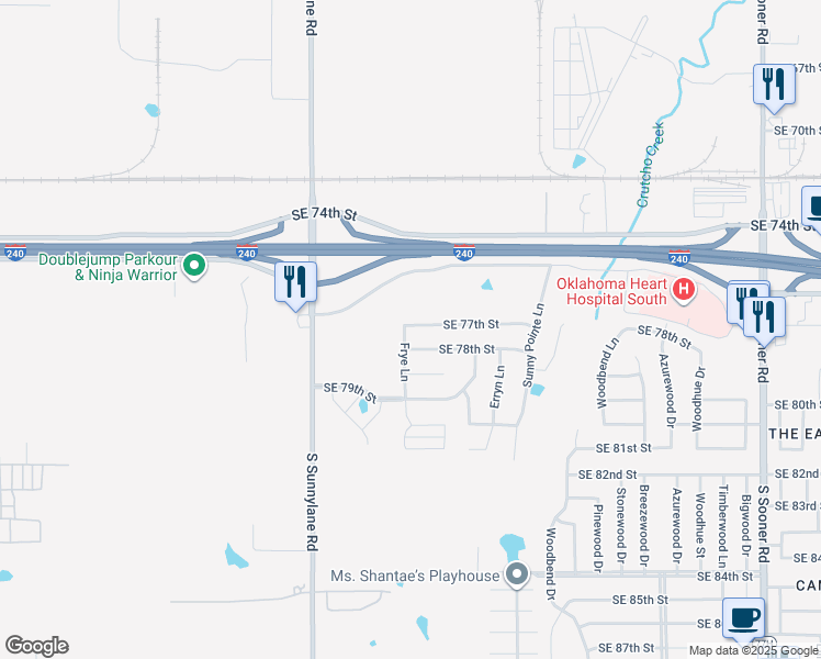 map of restaurants, bars, coffee shops, grocery stores, and more near 4500 Southeast 77th Street in Oklahoma City