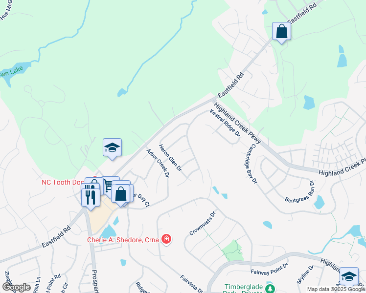 map of restaurants, bars, coffee shops, grocery stores, and more near 13714 Cardinals Nest Drive in Charlotte