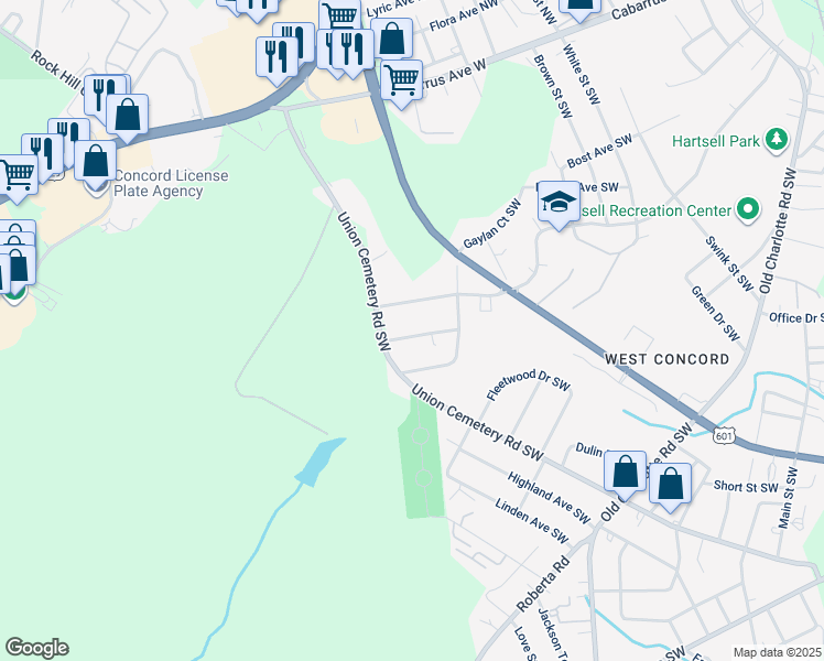 map of restaurants, bars, coffee shops, grocery stores, and more near 844 Pebble Avenue Southwest in Concord