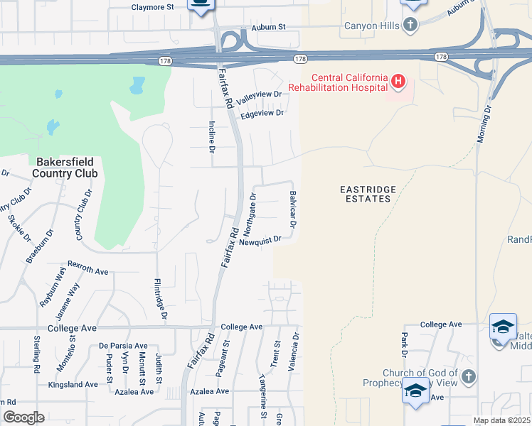 map of restaurants, bars, coffee shops, grocery stores, and more near 6904 Sugarmill Court in Bakersfield