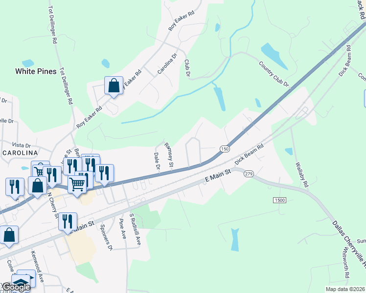 map of restaurants, bars, coffee shops, grocery stores, and more near 5211 Dellinger Circle in Cherryville