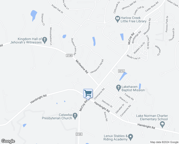 map of restaurants, bars, coffee shops, grocery stores, and more near 11901 Henderson Hill Road in Huntersville