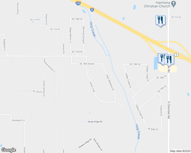 map of restaurants, bars, coffee shops, grocery stores, and more near 14217 Southeast 76th Place in Oklahoma City