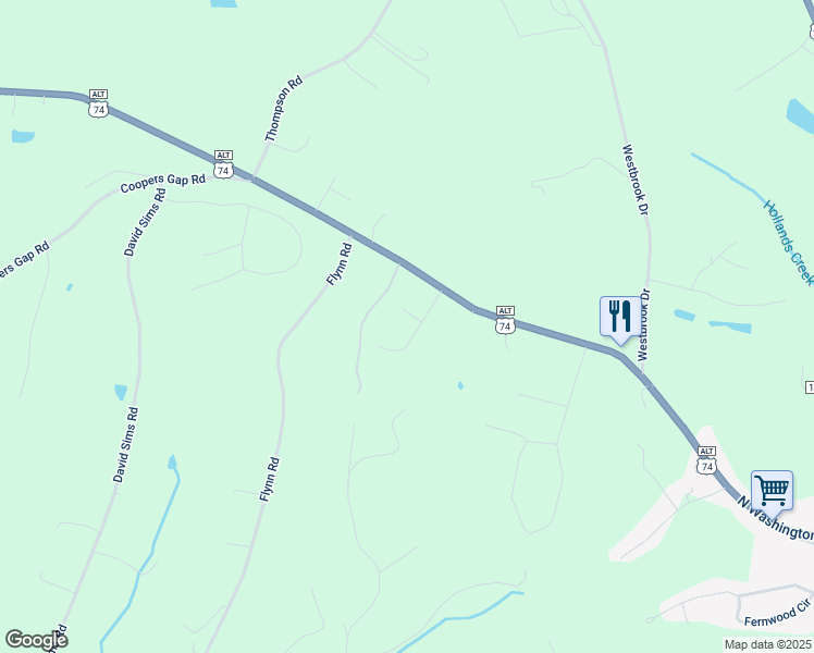 map of restaurants, bars, coffee shops, grocery stores, and more near Jamesfield Drive in Rutherfordton