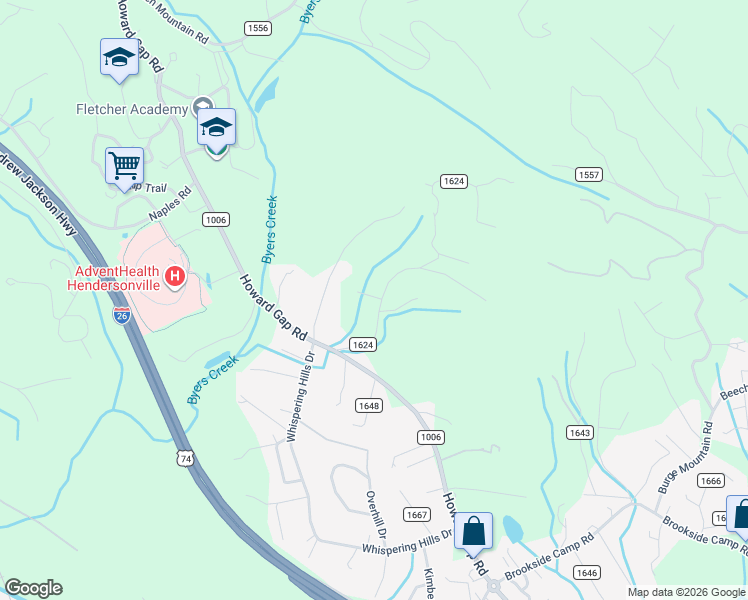 map of restaurants, bars, coffee shops, grocery stores, and more near 45 Due West Road in Hendersonville