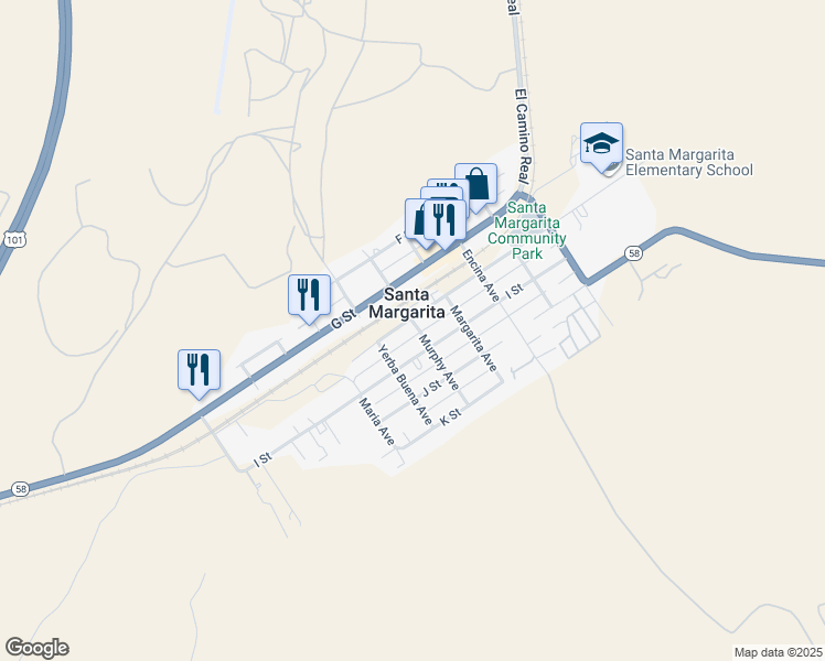 map of restaurants, bars, coffee shops, grocery stores, and more near in Santa Margarita