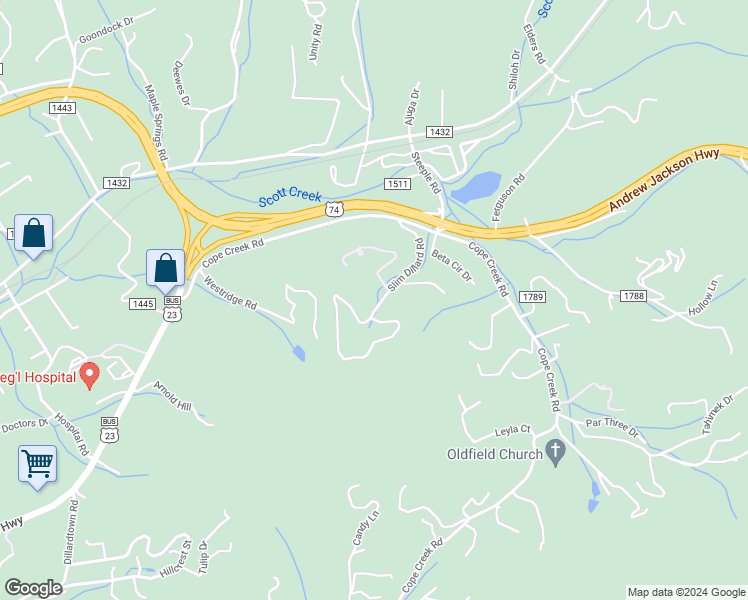 map of restaurants, bars, coffee shops, grocery stores, and more near 270 Slim Dillard Road in Sylva